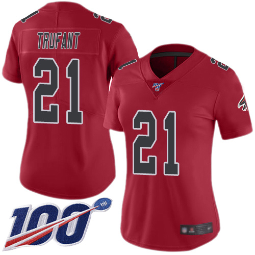 Falcons #21 Desmond Trufant Red Women's Stitched Football Limited Rush 100th Season Jersey