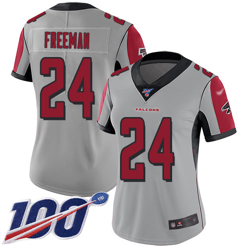 Falcons #24 Devonta Freeman Silver Women's Stitched Football Limited Inverted Legend 100th Season Jersey