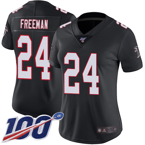 Falcons #24 Devonta Freeman Black Alternate Women's Stitched Football 100th Season Vapor Limited Jersey