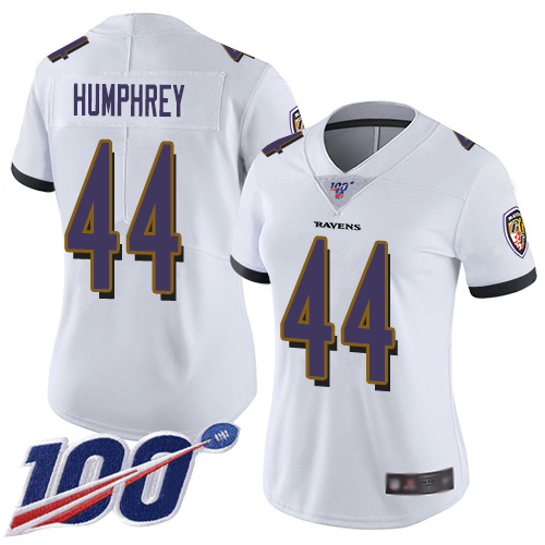 Ravens #44 Marlon Humphrey White Women's Stitched Football 100th Season Vapor Limited Jersey
