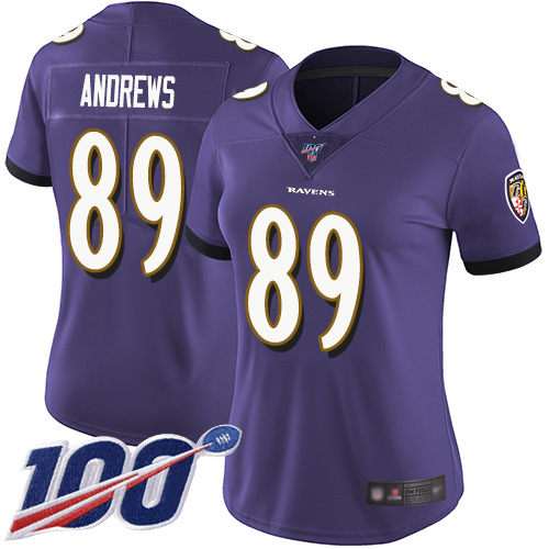 Ravens #89 Mark Andrews Purple Team Color Women's Stitched Football 100th Season Vapor Limited Jersey