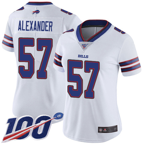 Bills #57 Lorenzo Alexander White Women's Stitched Football 100th Season Vapor Limited Jersey