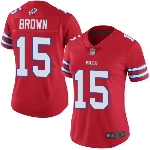 Bills #15 John Brown Red Women's Stitched Football Limited Rush Jersey