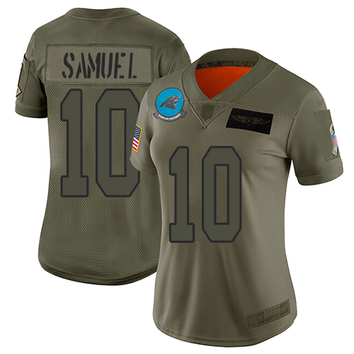 Panthers #10 Curtis Samuel Camo Women's Stitched Football Limited 2019 Salute to Service Jersey