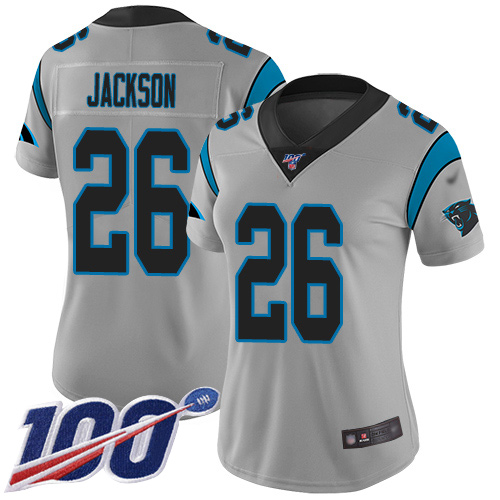 Panthers #26 Donte Jackson Silver Women's Stitched Football Limited Inverted Legend 100th Season Jersey