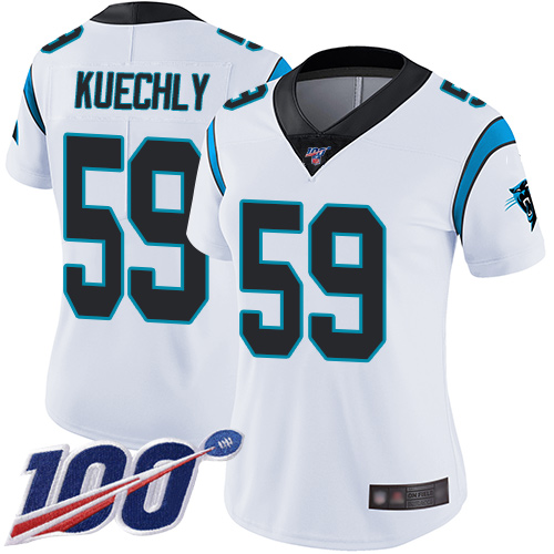 Panthers #59 Luke Kuechly White Women's Stitched Football 100th Season Vapor Limited Jersey