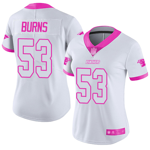 Panthers #53 Brian Burns White/Pink Women's Stitched Football Limited Rush Fashion Jersey
