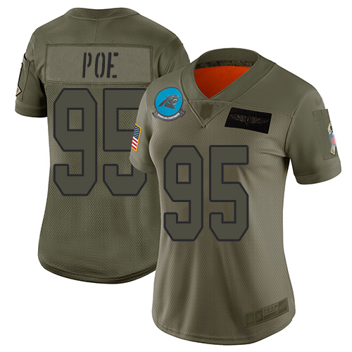Panthers #95 Dontari Poe Camo Women's Stitched Football Limited 2019 Salute to Service Jersey