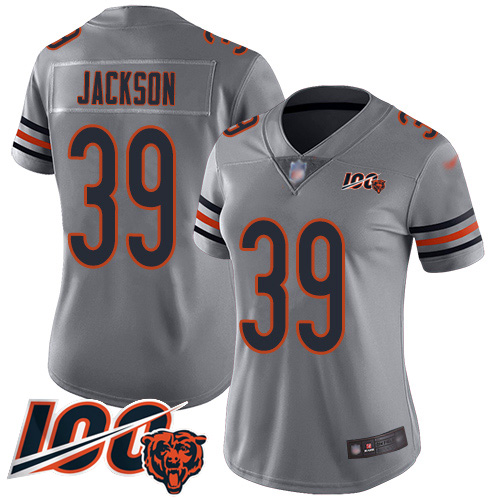 Bears #39 Eddie Jackson Silver Women's Stitched Football Limited Inverted Legend 100th Season Jersey