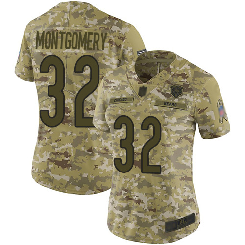 Bears #32 David Montgomery Camo Women's Stitched Football Limited 2018 Salute to Service Jersey