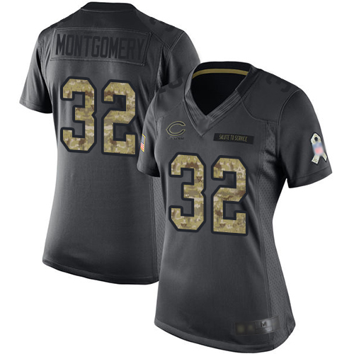 Bears #32 David Montgomery Black Women's Stitched Football Limited 2016 Salute to Service Jersey