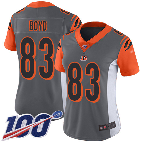 Bengals #83 Tyler Boyd Silver Women's Stitched Football Limited Inverted Legend 100th Season Jersey