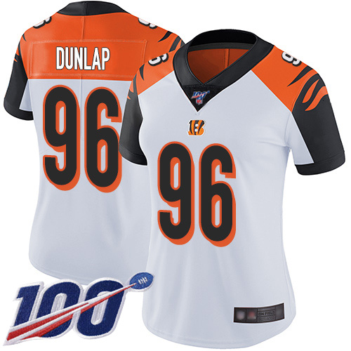 Bengals #96 Carlos Dunlap White Women's Stitched Football 100th Season Vapor Limited Jersey