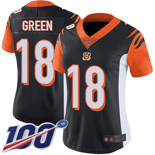 Bengals #18 A.J. Green Black Team Color Women's Stitched Football 100th Season Vapor Limited Jersey