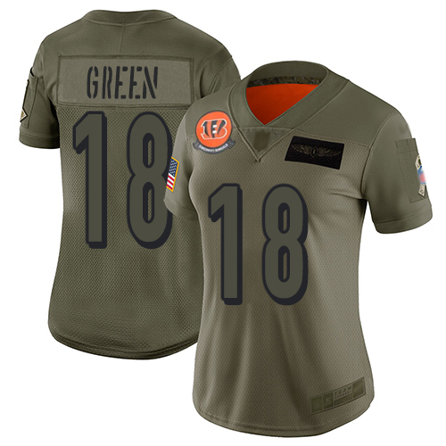 Bengals #18 A.J. Green Camo Women's Stitched Football Limited 2019 Salute to Service Jersey