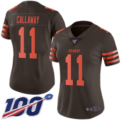 Browns #11 Antonio Callaway Brown Women's Stitched Football Limited Rush 100th Season Jersey