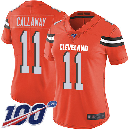 Browns #11 Antonio Callaway Orange Alternate Women's Stitched Football 100th Season Vapor Limited Jersey