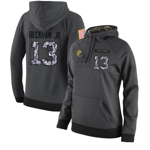NFL Women's Nike Cleveland Browns #13 Odell Beckham Jr Stitched Black Anthracite Salute to Service Player Performance Hoodie