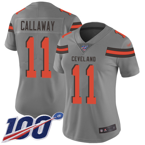 Browns #11 Antonio Callaway Gray Women's Stitched Football Limited Inverted Legend 100th Season Jersey