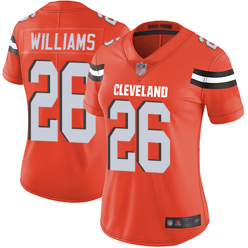 Nike Browns #26 Greedy Williams Orange Alternate Women's Stitched NFL Vapor Untouchable Limited Jersey