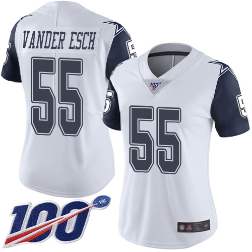 Cowboys #55 Leighton Vander Esch White Women's Stitched Football Limited Rush 100th Season Jersey