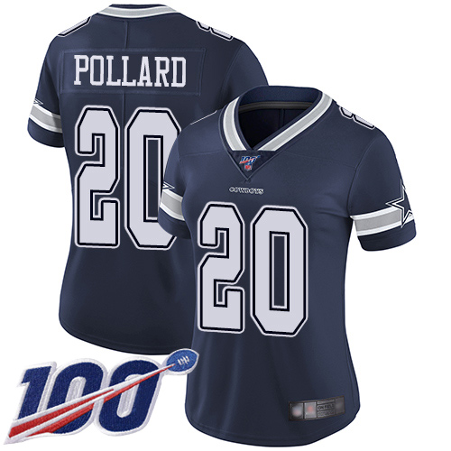 Cowboys #36 Tony Pollard Navy Blue Team Color Women's Stitched Football 100th Season Vapor Limited Jersey