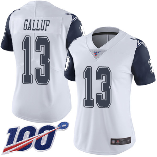 Cowboys #13 Michael Gallup White Women's Stitched Football Limited Rush 100th Season Jersey
