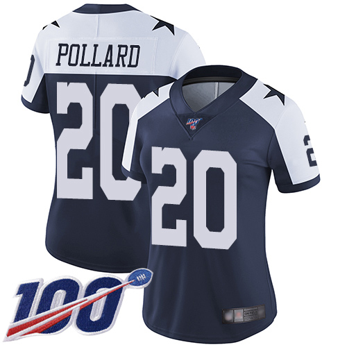 Cowboys #36 Tony Pollard Navy Blue Thanksgiving Women's Stitched Football 100th Season Vapor Throwback Limited Jersey
