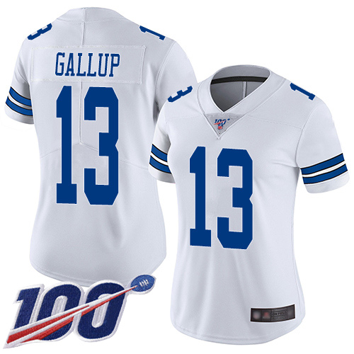 Cowboys #13 Michael Gallup White Women's Stitched Football 100th Season Vapor Limited Jersey
