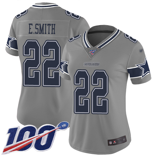 Cowboys #22 Emmitt Smith Gray Women's Stitched Football Limited Inverted Legend 100th Season Jersey