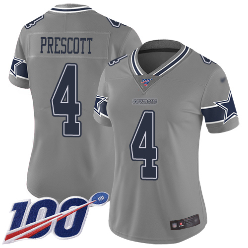 Cowboys #4 Dak Prescott Gray Women's Stitched Football Limited Inverted Legend 100th Season Jersey