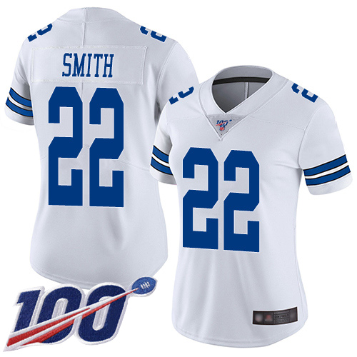 Cowboys #22 Emmitt Smith White Women's Stitched Football 100th Season Vapor Limited Jersey