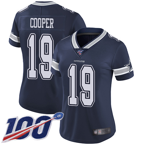 Cowboys #19 Amari Cooper Navy Blue Team Color Women's Stitched Football 100th Season Vapor Limited Jersey