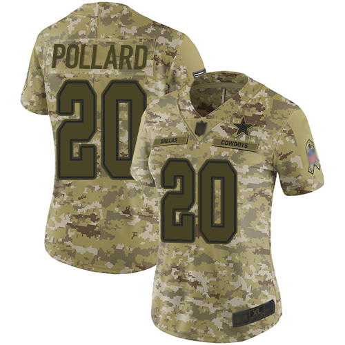 Cowboys #20 Tony Pollard Camo Women's Stitched Football Limited 2018 Salute to Service Jersey