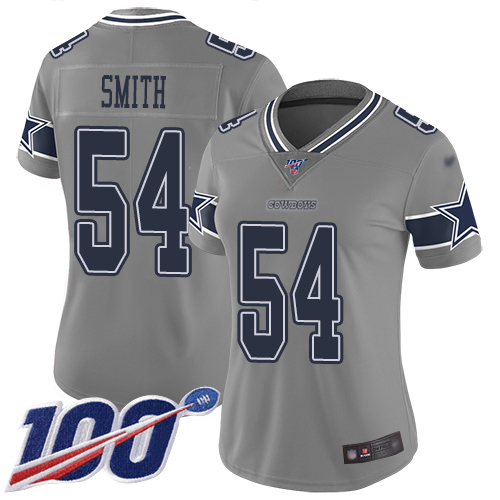 Cowboys #54 Jaylon Smith Gray Women's Stitched Football Limited Inverted Legend 100th Season Jersey