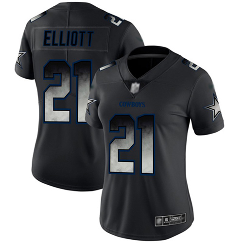 Cowboys #21 Ezekiel Elliott Black Women's Stitched Football Vapor Untouchable Limited Smoke Fashion Jersey