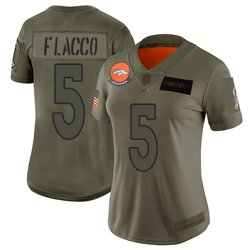 Broncos #5 Joe Flacco Camo Women's Stitched Football Limited 2019 Salute to Service Jersey