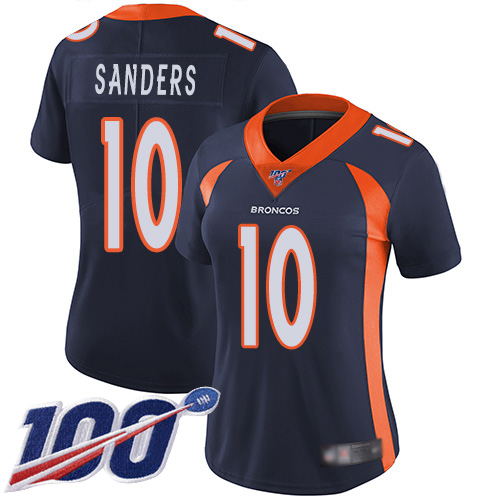 Broncos #10 Emmanuel Sanders Navy Blue Alternate Women's Stitched Football 100th Season Vapor Limited Jersey