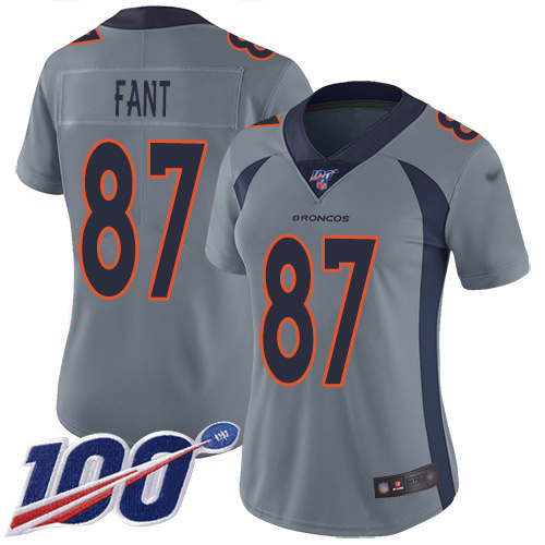 Broncos #87 Noah Fant Gray Women's Stitched Football Limited Inverted Legend 100th Season Jersey