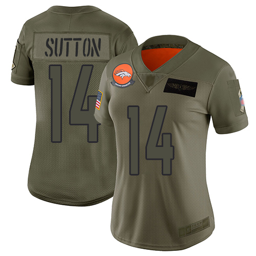 Broncos #14 Courtland Sutton Camo Women's Stitched Football Limited 2019 Salute to Service Jersey