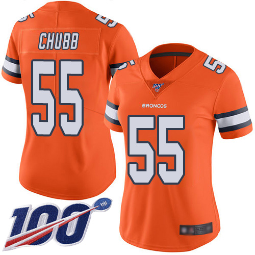 Broncos #55 Bradley Chubb Orange Women's Stitched Football Limited Rush 100th Season Jersey