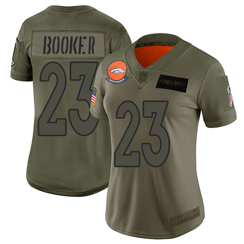Broncos #23 Devontae Booker Camo Women's Stitched Football Limited 2019 Salute to Service Jersey