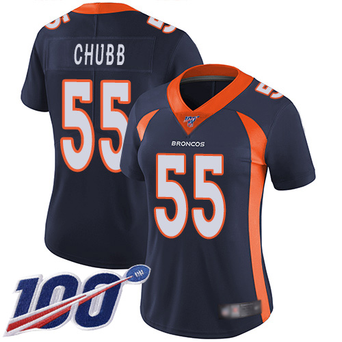 Broncos #55 Bradley Chubb Navy Blue Alternate Women's Stitched Football 100th Season Vapor Limited Jersey