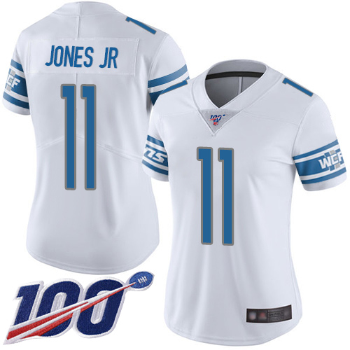 Lions #11 Marvin Jones Jr White Women's Stitched Football 100th Season Vapor Limited Jersey