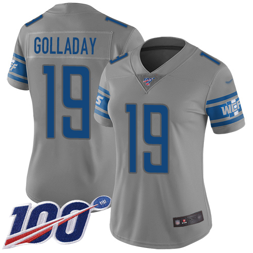 Lions #19 Kenny Golladay Gray Women's Stitched Football Limited Inverted Legend 100th Season Jersey
