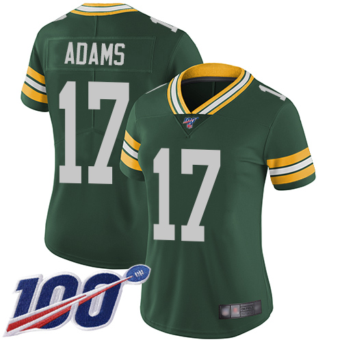 Packers #17 Davante Adams Green Team Color Women's Stitched Football 100th Season Vapor Limited Jersey