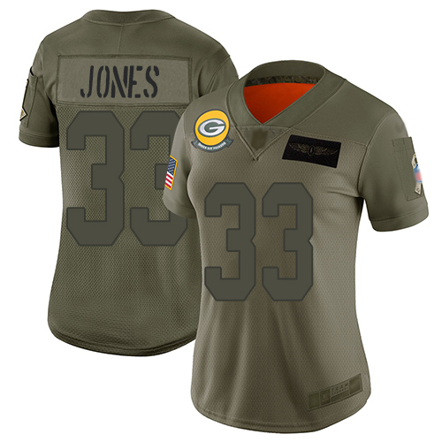 Packers #33 Aaron Jones Camo Women's Stitched Football Limited 2019 Salute to Service Jersey