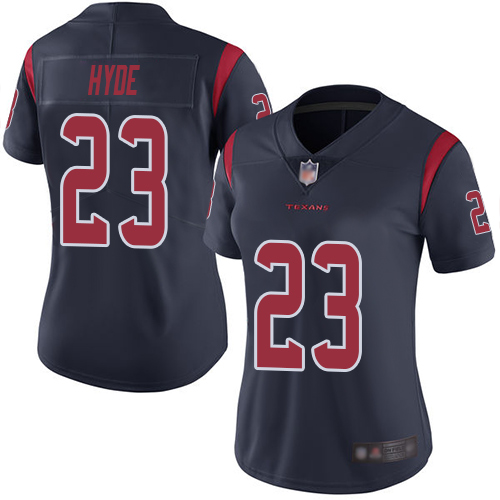 Texans #23 Carlos Hyde Navy Blue Women's Stitched Football Limited Rush Jersey