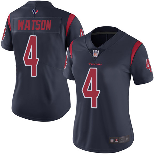 Texans #4 Deshaun Watson Navy Blue Women's Stitched Football Limited Rush Jersey