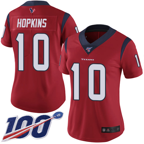 Texans #10 DeAndre Hopkins Red Alternate Women's Stitched Football 100th Season Vapor Limited Jersey